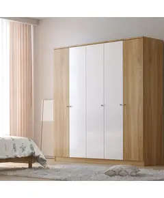 Zenio Sapphire Oak 5 Doors Wardrobe - Wood & White - Bulk – Turkish Furniture - Zenio Mobilya - TijaraHub