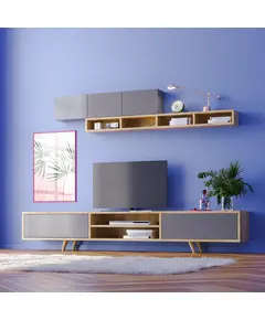Zenio Rose TV Unit with Wall Shelf and Cabinet 170 cm - Oak & Anthracite - B2B – Turkish Furniture – Zenio Mobilya​​ - TijaraHub