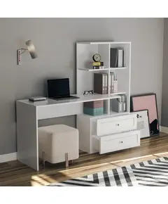 Zenio Side Desk with Bookshelf and Drawer - White – B2B – Turkish Furniture – Zenio Mobilya​ - TijaraHub