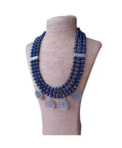 Necklace Made Of Navy Blue Alabaster Stones - Handmade - B2B - Logy Accessories TijaraHub