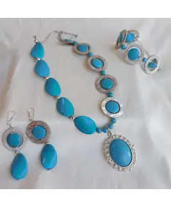 Natural Turquoise Set with off-white Mother Of Pearl - Handmade - B2B - Logy Accessories TijaraHub
