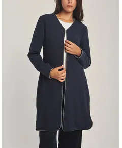 Dark Blue Long Jacket With Contrast Trim - Women's Clothing - Wholesale - Dalydress TijaraHub