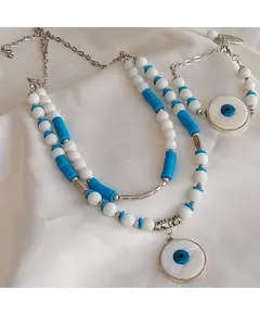 Set Of White Agate With Blue Rubber And A Natural Seashell Pendant - Handmade - B2B - Logy Accessories - Tijarahub