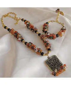 Set Of Agate Stones With Murano Inlaid With Brown Agate - Handmade - B2B - Logy Accessories TijaraHub