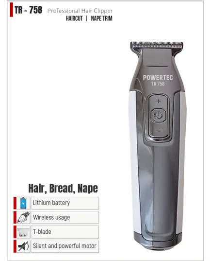 TR-758 Professional Hair Clipper - 390 gm - Hair, Beard & Nape Trimmer
