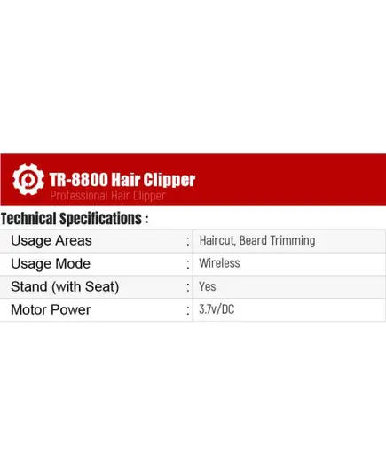 TR-8800 Professional Hair Clipper - 650 gm - Haircut & Beard Trimming