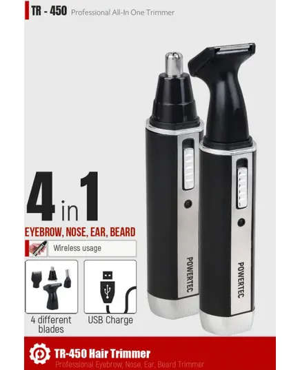 TR 450 - Professional 4 in 1 - 170 gm - Eyebrow, Ear, Nose, & Beard Trimmer Tijarahub