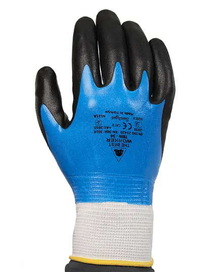 Safety Gloves TBW34 Double-Coated Blue Gloves - BestGuard Tijarahub