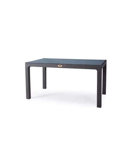 Rattan Table - Plastic Garden Table 90 x 150 cm - Glass Surface - Outdoor Furniture