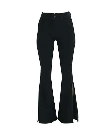 Women Trousers Jeans- Black Slit Cut Jeans