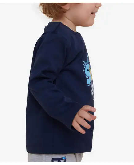 Long Sleeve T-Shirt Text Printed Navy Blue - Baby Boys' Wear - Cotton & Lycra