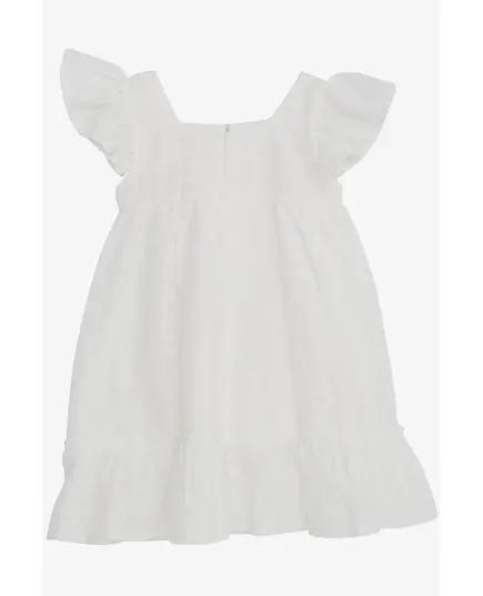 White Squared Neck Short Sleeve Dress w/ Flower Embroidered - Baby Girls' Wear - Polyester