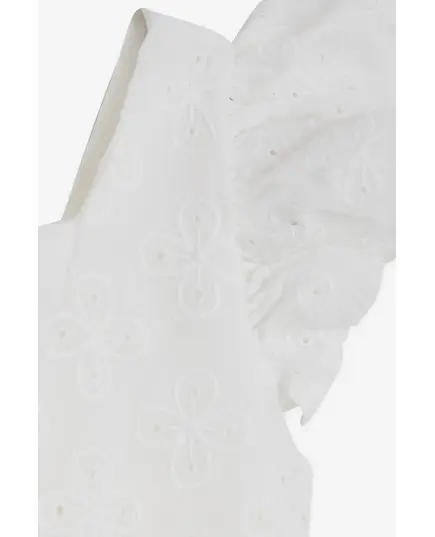 White Squared Neck Short Sleeve Dress w/ Flower Embroidered - Baby Girls' Wear - Polyester