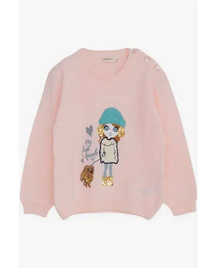 FemCasual - Knitwear Sweater Sequined Embroidered Girl Printed Powder - for Baby Girl