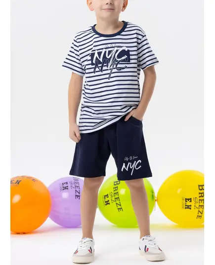 Set - Shorts Suit Striped Text Printed Pocket White - Boys' Wear - 100% Cotton