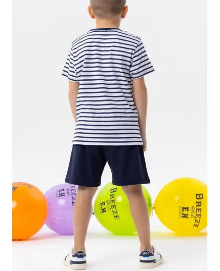 Set - Shorts Suit Striped Text Printed Pocket White - Boys' Wear - 100% Cotton