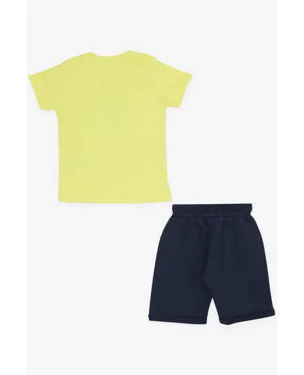 Printed Sailor Leon Set - Shirt and Shorts - Neon Yellow - Baby Boys' Wear - Cotton