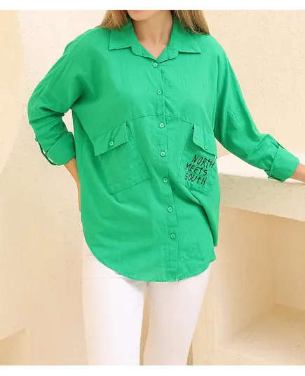 Double Pocket & Text Casual Shirt - Women's Wear - Polyester & Cotton