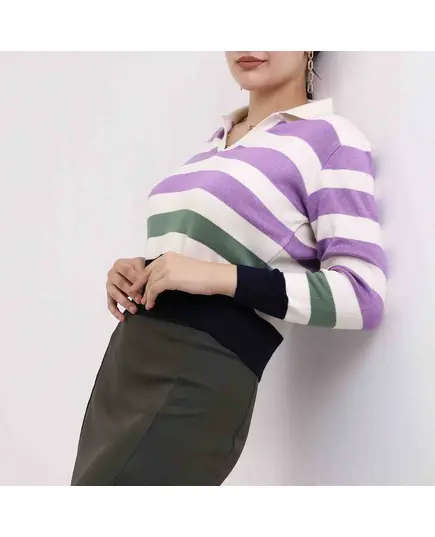 Long Sleeve Sweater With Polo Neck - Women's Wear - 70% Cotton & 30% Polyester