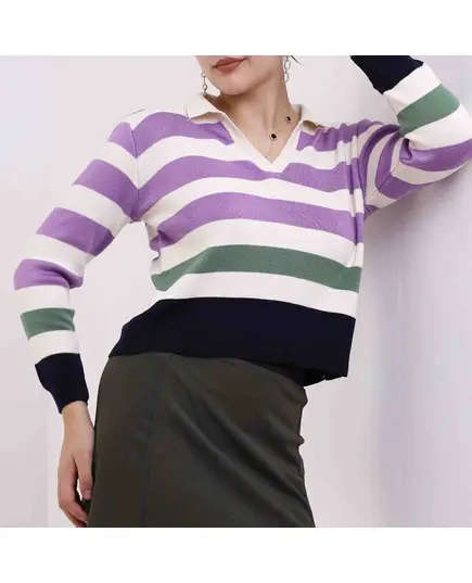 Long Sleeve Sweater With Polo Neck - Women's Wear - 70% Cotton & 30% Polyester