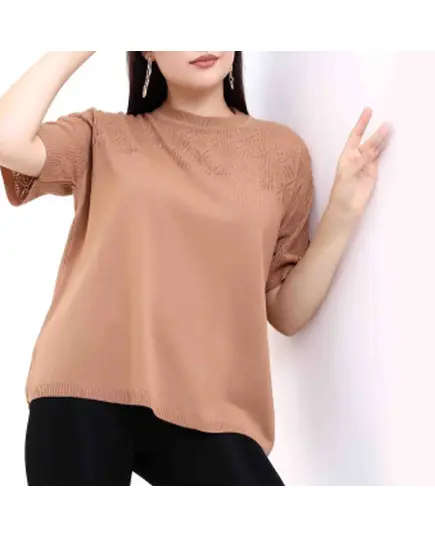 Short Sleeve Knit With Collar Motif - Women's Wear - 70% Cotton & 30% Polyester