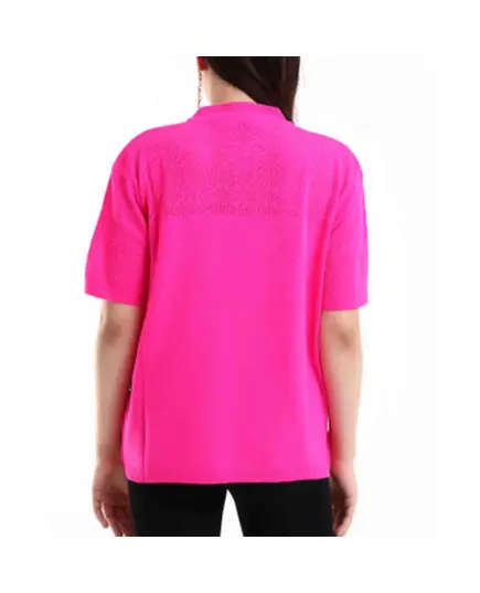 Short Sleeve Knitted T-Shirt With Collar Motif - Women's Wear - 70% Cotton & 30% Polyester TijaraHub