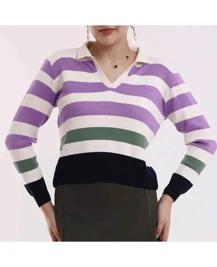 Long Sleeve Sweater With Polo Neck - Women's Wear - 70% Cotton & 30% Polyester