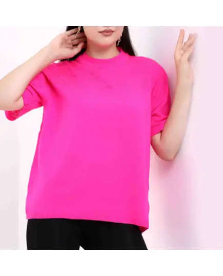 Short Sleeve Knitted T-Shirt With Collar Motif - Women's Wear - 70% Cotton & 30% Polyester TijaraHub