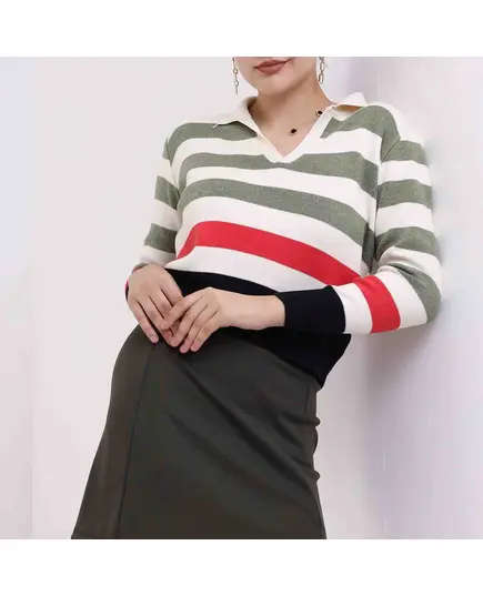 Long Sleeve Sweater With Polo Neck - Women's Wear - 70% Cotton & 30% Polyester