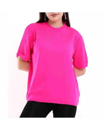 Short Sleeve Knitted T-Shirt With Collar Motif - Women's Wear - 70% Cotton & 30% Polyester TijaraHub