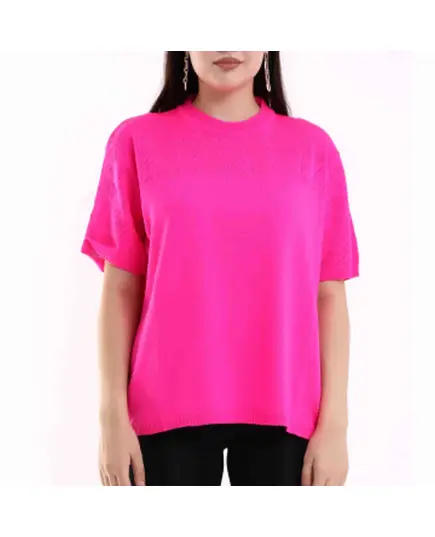 Short Sleeve Knitted T-Shirt With Collar Motif - Women's Wear - 70% Cotton & 30% Polyester TijaraHub