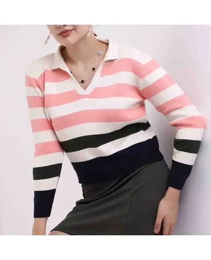 Long Sleeve Sweater With Polo Neck - Women's Wear - 70% Cotton & 30% Polyester