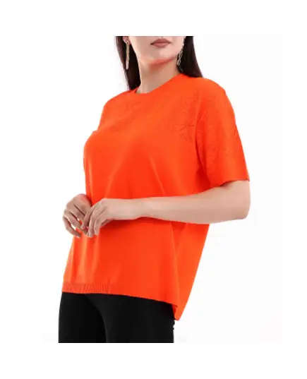 Short Sleeve Knit With Collar Motif - Women's Wear - 70% Cotton & 30% Polyester