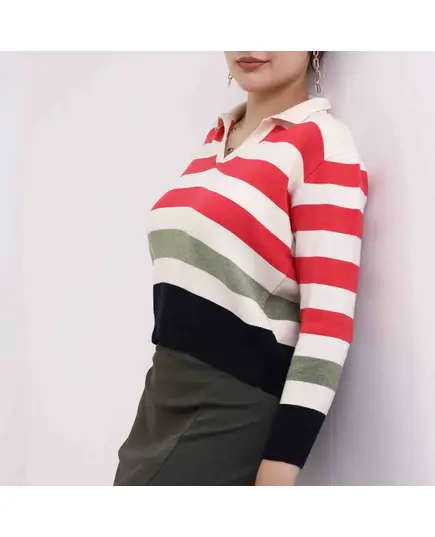 Long Sleeve Sweater With Polo Neck - Women's Wear - 70% Cotton & 30% Polyester