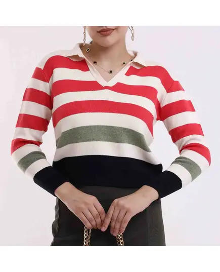 Long Sleeve Sweater With Polo Neck - Women's Wear - 70% Cotton & 30% Polyester