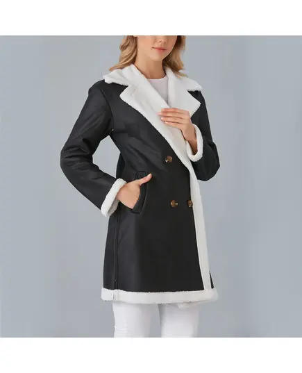 Coat with Furry Buttoned Collar - Women's Wear - Turkey Fashion