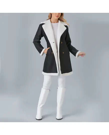 معطف بياقة فرو بأزرار - ملابس نسائية - الموضة التركية - Vista - تجارة هب