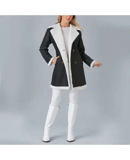 Coat with Furry Buttoned Collar - Women's Wear - Turkey Fashion