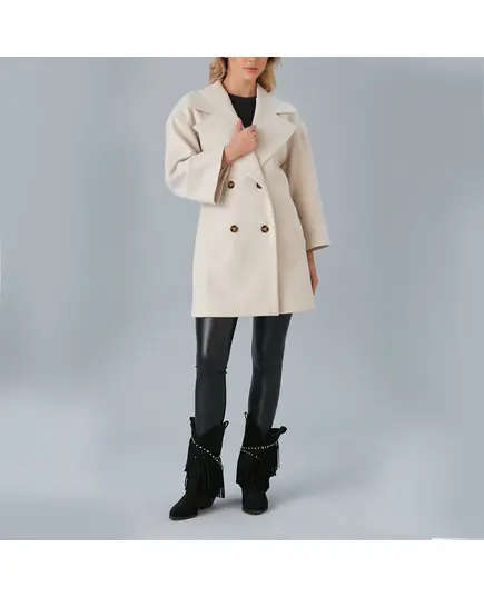 معطف بياقة قصيرة وأزرار - ملابس نسائية - الموضة التركية - Vista - تجارة هب