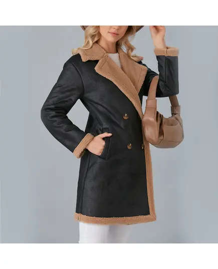 Coat with Furry Buttoned Collar - Women's Wear - Turkey Fashion
