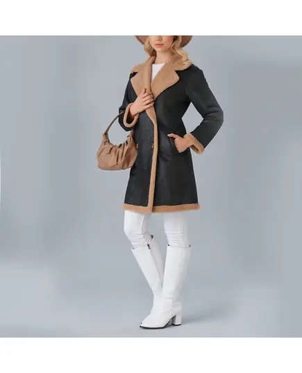 معطف بياقة فرو بأزرار - ملابس نسائية - الموضة التركية - Vista - تجارة هب