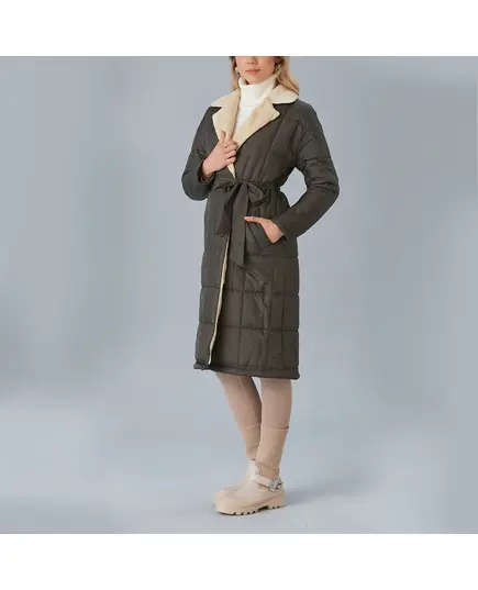 معطف مبطن بياقة فرو - ملابس نسائية - الموضة التركية - Vista - تجارة هب