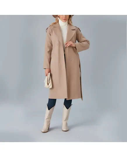 Coat with Shoulder Detail and Belt - Women's Wear - Turkey Fashion