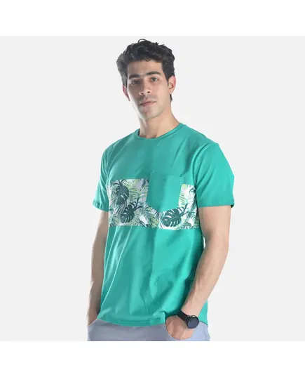 Short Sleeved Pocketed T-shirt (Palm Leaves) - Men's Wear - Cotton