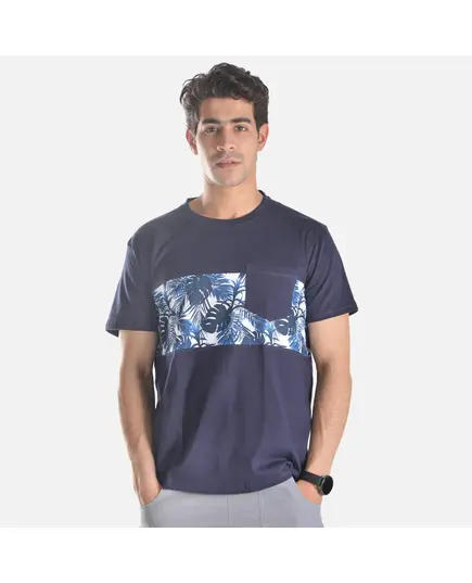 Short Sleeved Pocketed T-shirt (Palm Leaves) - Men's Wear - Cotton