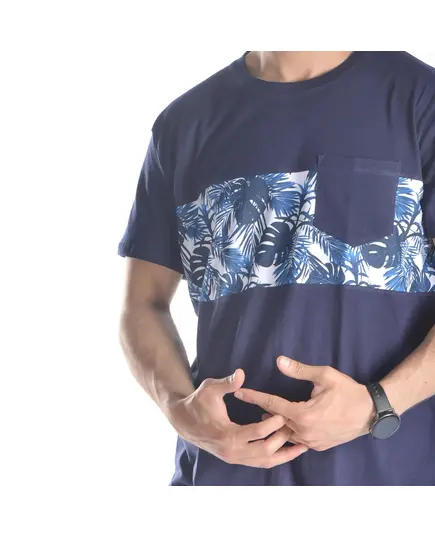 Short Sleeved Pocketed T-shirt (Palm Leaves) - Men's Wear - Cotton