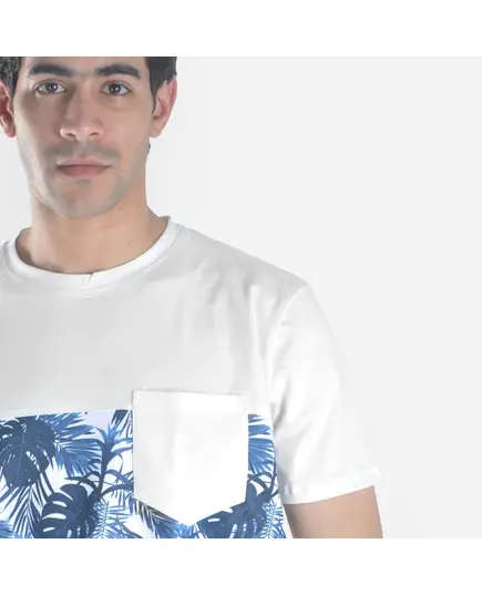 Short Sleeved Pocketed T-shirt (Palm Leaves) - Men's Wear - Cotton