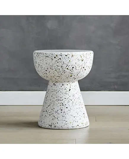 Terrazzo Side Table - Wholesale Versatile Indoor/Outdoor Furniture Piece in White Polyester Stone - Tijarahub