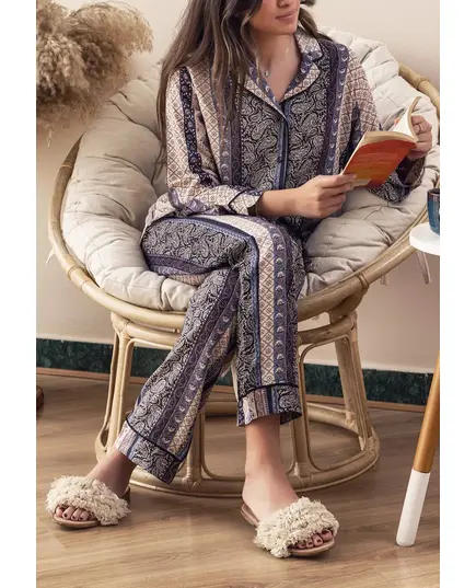 Indigo Buttoned Pajama - Women's Loungewear - Cotton - Luxurious - Tijarahub