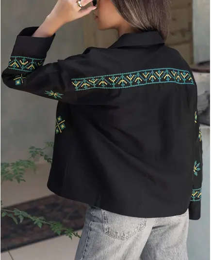 Stylsih Black Embroidered Jacket - Women's Clothes - Cotton - New Style - Tijarahub